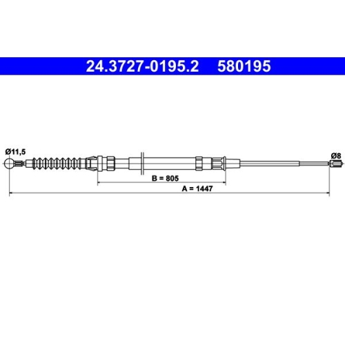 Seilzug, Feststellbremse ATE 24.3727-0195.2 für SEAT SKODA VAG, hinten