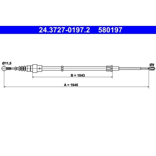 Seilzug, Feststellbremse ATE 24.3727-0197.2 für SKODA VAG, hinten