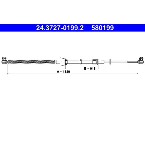 Seilzug, Feststellbremse ATE 24.3727-0199.2 für SEAT SKODA VAG, hinten