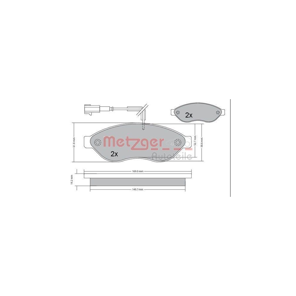 Bremsbelagsatz, Scheibenbremse METZGER 1170348 f&uuml;r CITRO&Euml;N FIAT PEUGEOT