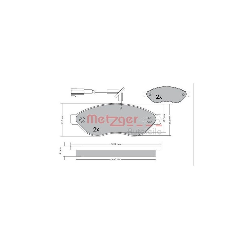 Bremsbelagsatz, Scheibenbremse METZGER 1170348 für CITROËN FIAT PEUGEOT