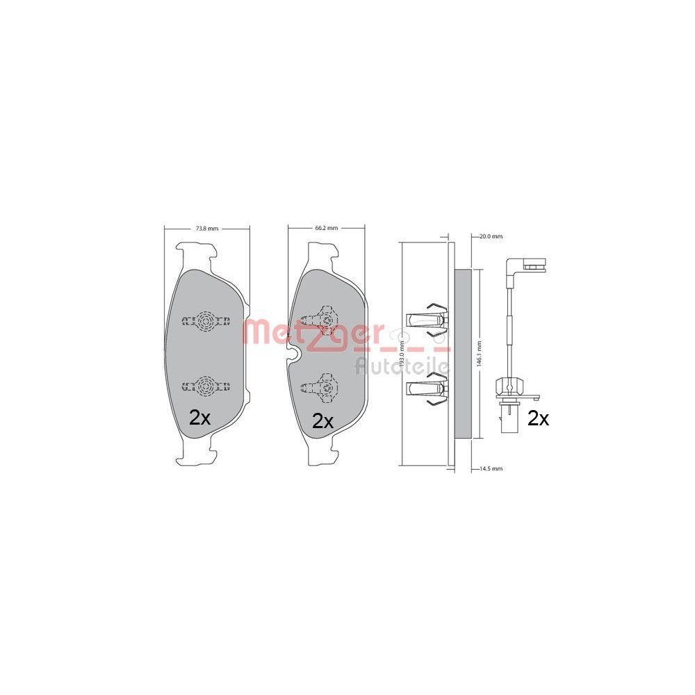 Bremsbelagsatz, Scheibenbremse METZGER 1170657 GREENPARTS für VAG, Vorderachse