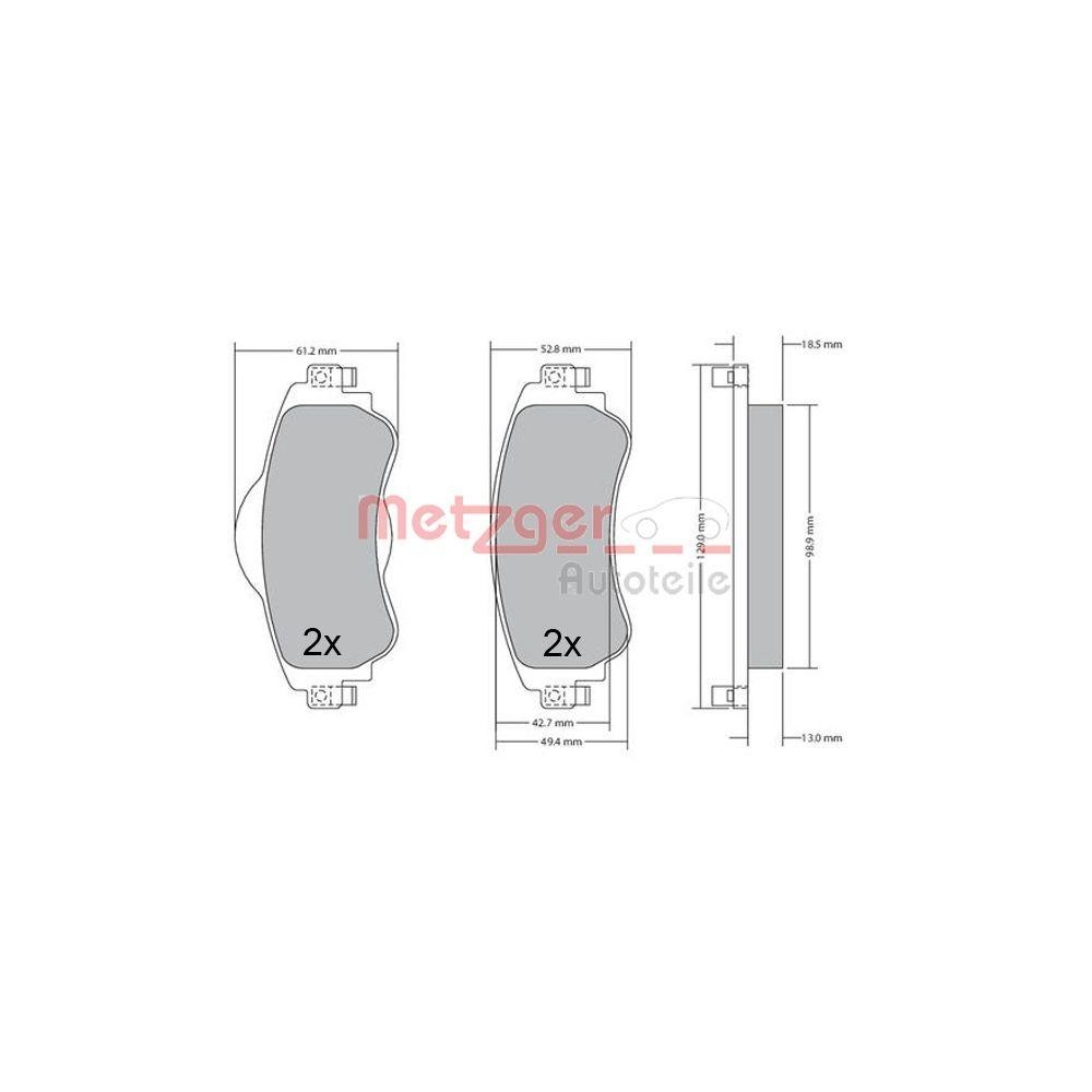 Bremsbelagsatz, Scheibenbremse METZGER 1170673 für CITROËN, Vorderachse