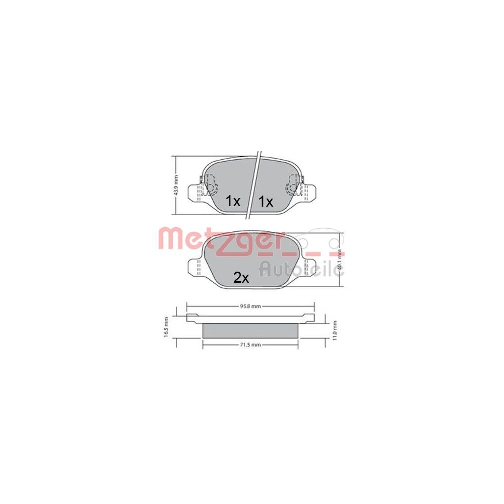 Bremsbelagsatz, Scheibenbremse METZGER 1170680 für FIAT, Hinterachse