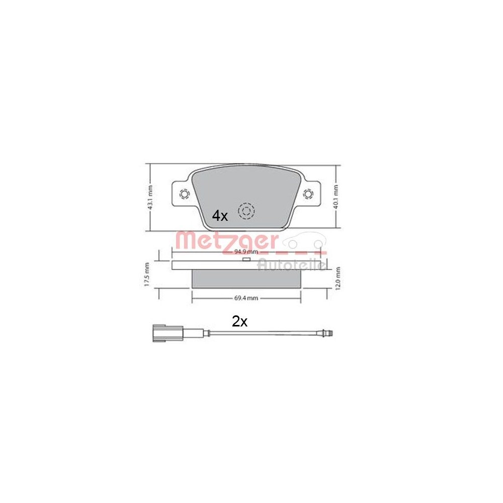 Bremsbelagsatz, Scheibenbremse METZGER 1170682 für ALFA ROMEO FIAT LANCIA