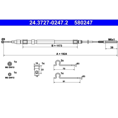 Seilzug, Feststellbremse ATE 24.3727-0247.2 für BMW, hinten links