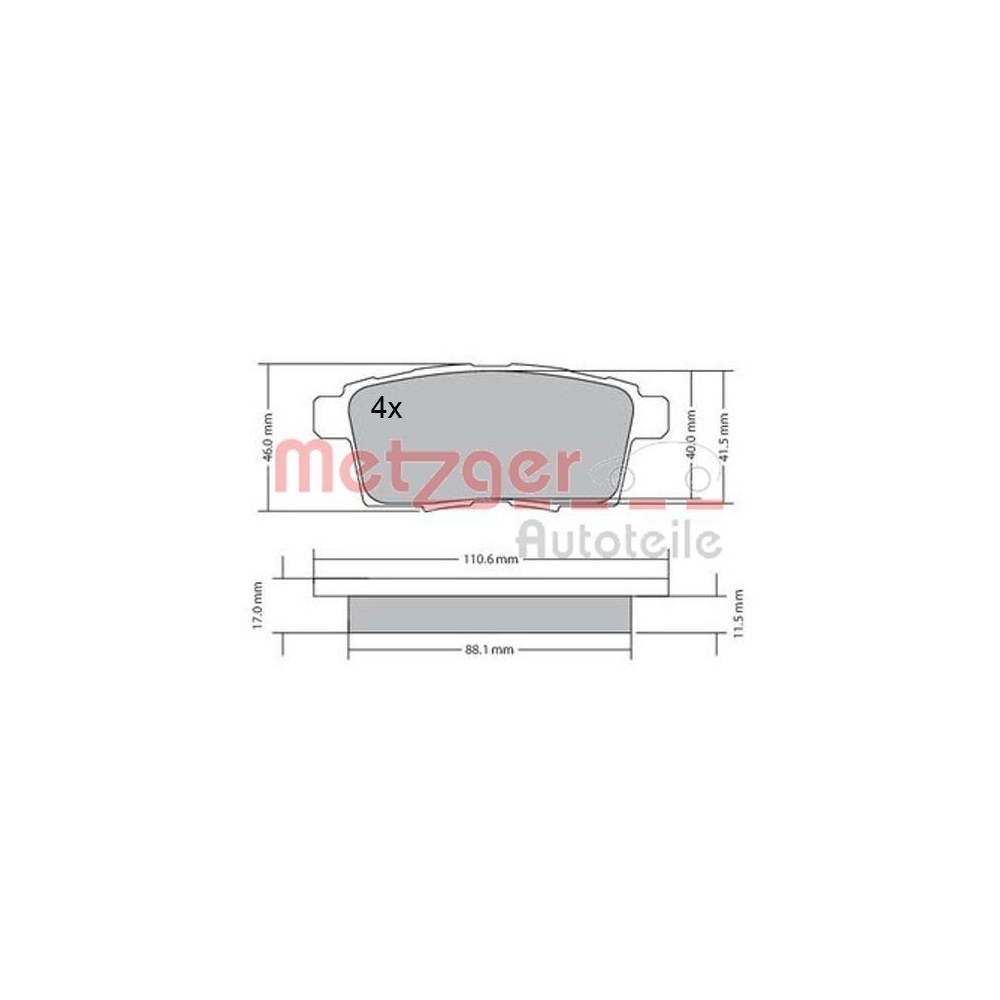 Bremsbelagsatz, Scheibenbremse METZGER 1170686 für FORD MAZDA, Hinterachse