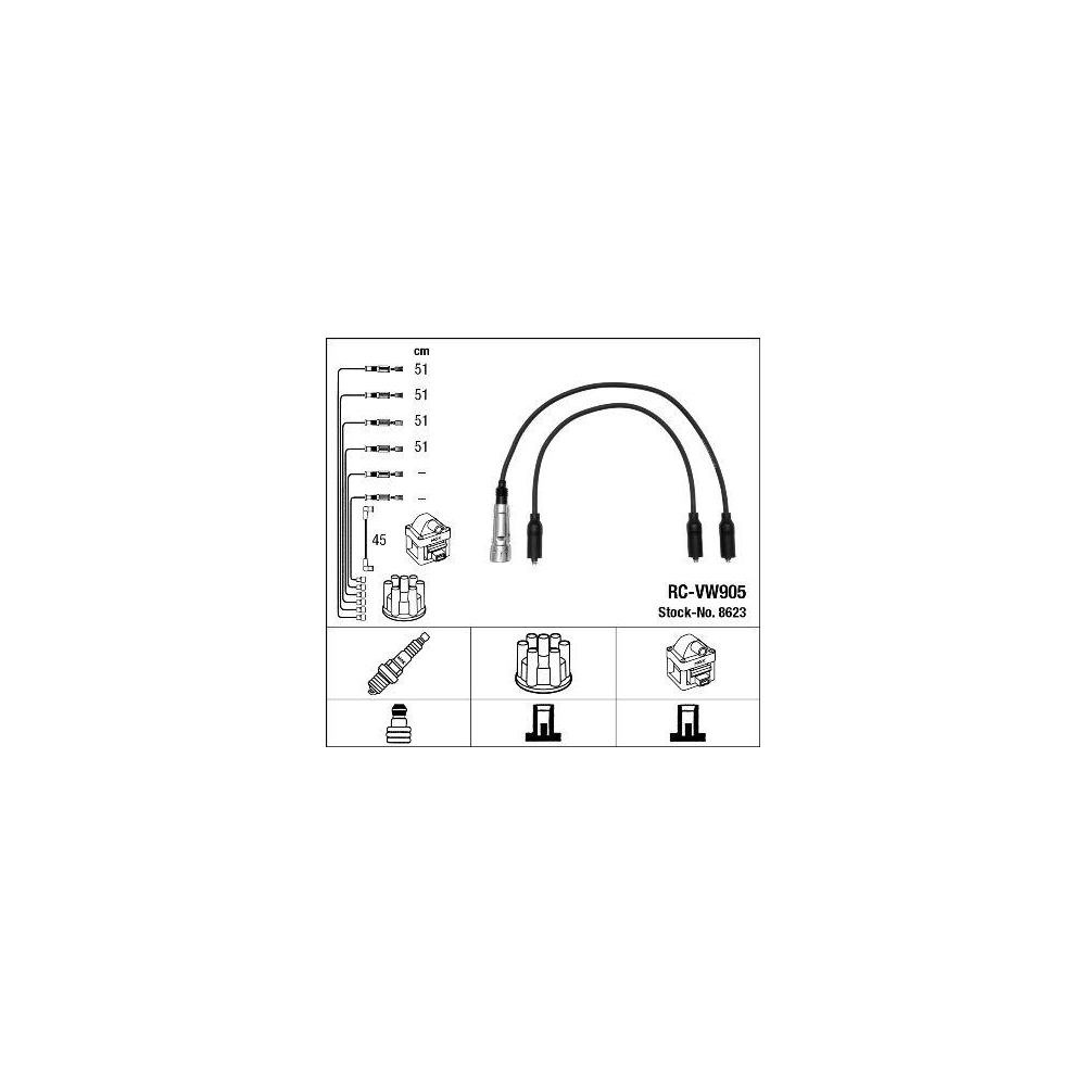 Zündleitungssatz NGK 8623 für, für Fahrzeuge mit Zündverteiler