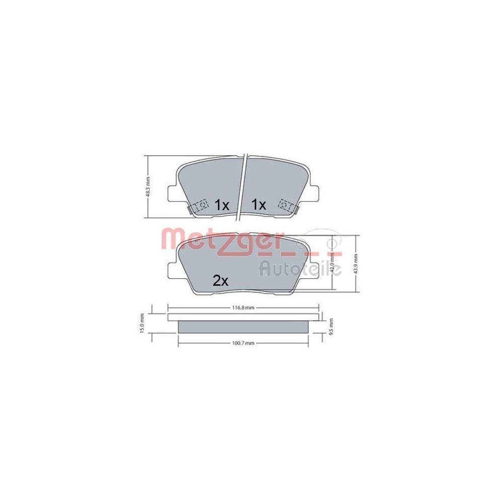 Bremsbelagsatz, Scheibenbremse METZGER 1170687 für HYUNDAI KIA, Hinterachse