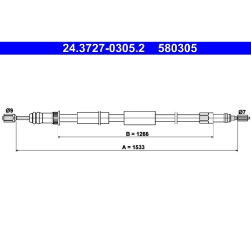 Seilzug, Feststellbremse ATE 24.3727-0305.2 für CITROËN PEUGEOT, hinten rechts