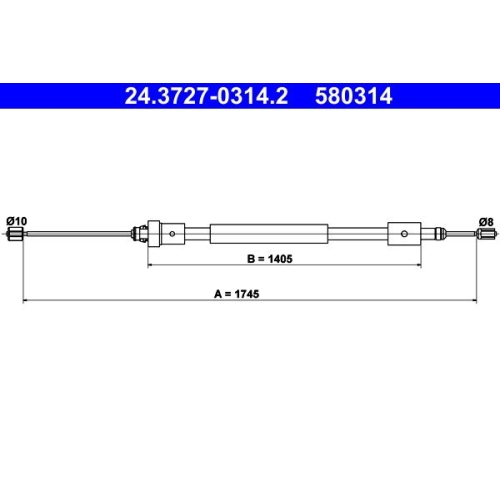 Seilzug, Feststellbremse ATE 24.3727-0314.2 für CITROËN PEUGEOT, hinten links