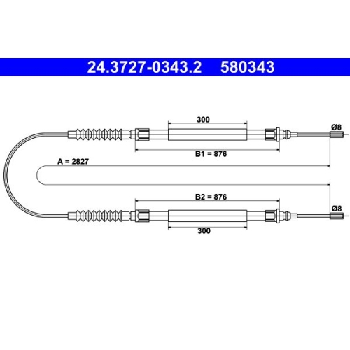 Seilzug, Feststellbremse ATE 24.3727-0343.2 für CITROËN FIAT PEUGEOT, hinten