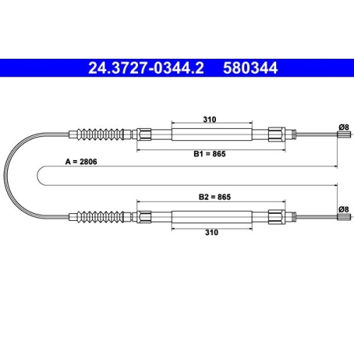 Seilzug, Feststellbremse ATE 24.3727-0344.2 für CITROËN FIAT PEUGEOT, hinten