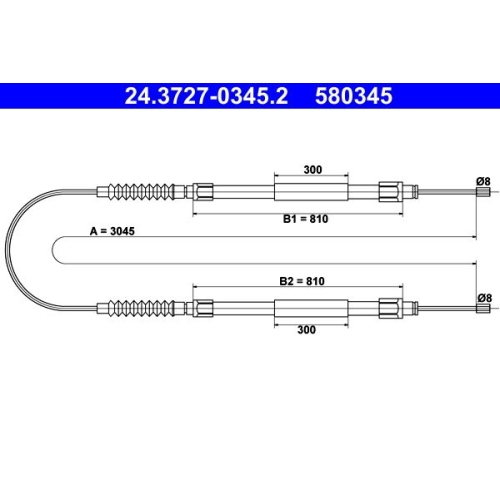 Seilzug, Feststellbremse ATE 24.3727-0345.2 für CITROËN FIAT PEUGEOT, hinten