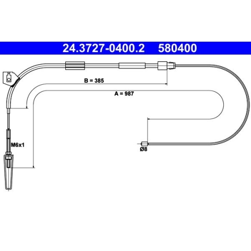 Seilzug, Feststellbremse ATE 24.3727-0400.2 für MERCEDES-BENZ, vorne