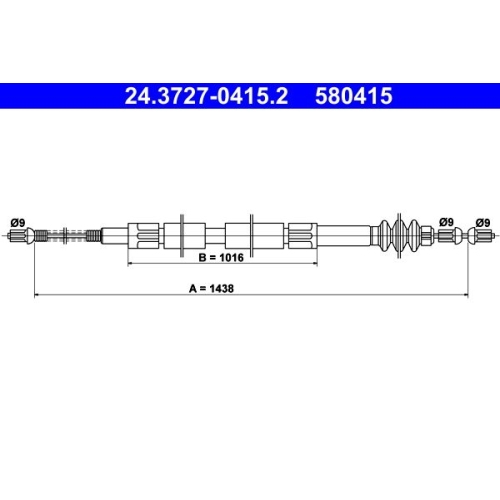 Seilzug, Feststellbremse ATE 24.3727-0415.2 für MERCEDES-BENZ, hinten