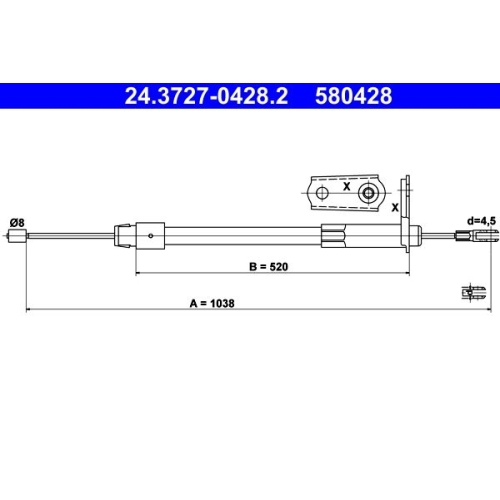Seilzug, Feststellbremse ATE 24.3727-0428.2 für MERCEDES-BENZ, hinten links