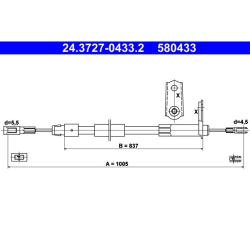 Seilzug, Feststellbremse ATE 24.3727-0433.2 für MERCEDES-BENZ, hinten links