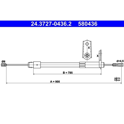 Seilzug, Feststellbremse ATE 24.3727-0436.2 für MERCEDES-BENZ, hinten rechts
