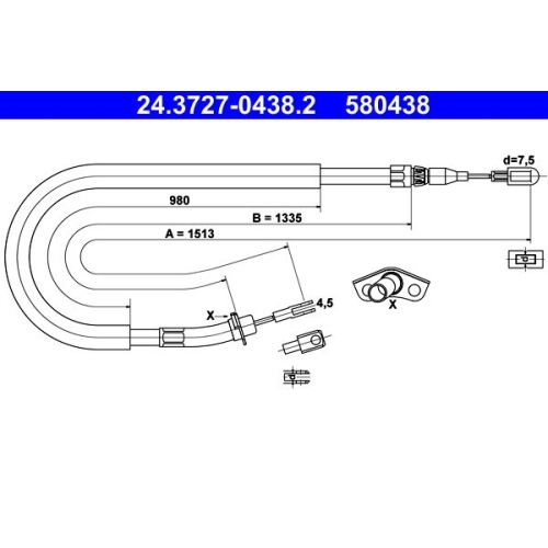 Seilzug, Feststellbremse ATE 24.3727-0438.2 für MERCEDES-BENZ VAG, hinten