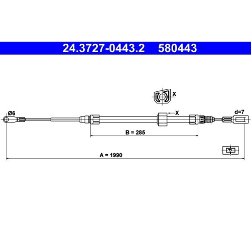 Seilzug, Feststellbremse ATE 24.3727-0443.2 für MERCEDES-BENZ VAG, vorne