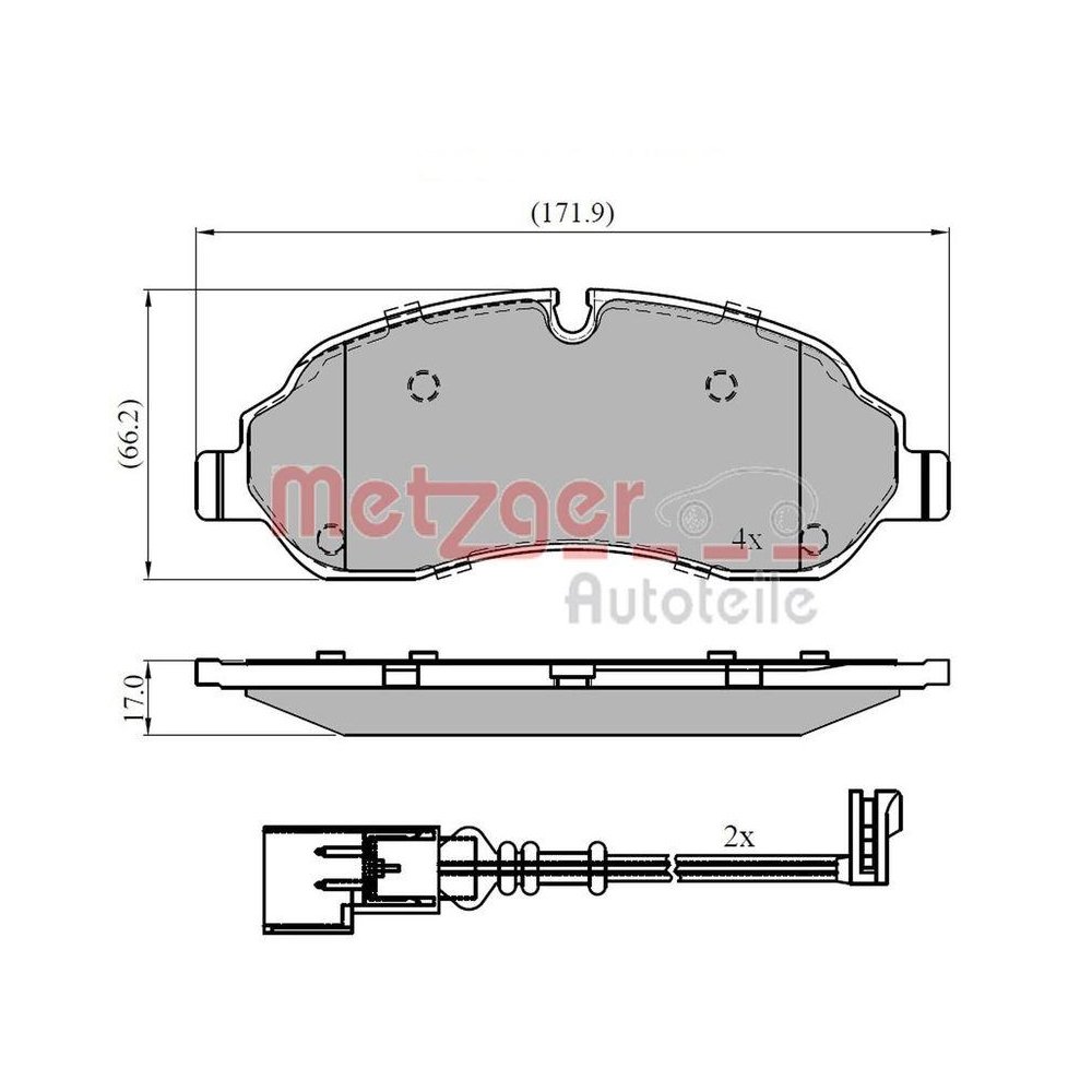 Bremsbelagsatz, Scheibenbremse METZGER 1170814 für FORD, Vorderachse