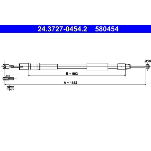 Seilzug, Feststellbremse ATE 24.3727-0454.2 für MERCEDES-BENZ, hinten rechts