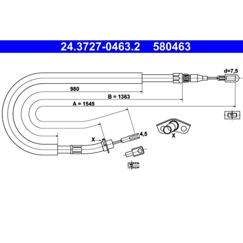 Seilzug, Feststellbremse ATE 24.3727-0463.2 für MERCEDES-BENZ, hinten