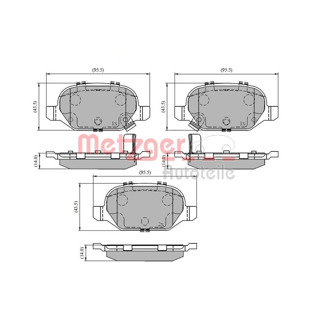 Bremsbelagsatz, Scheibenbremse METZGER 1170818 für FIAT, Hinterachse