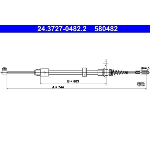 Seilzug, Feststellbremse ATE 24.3727-0482.2 für MERCEDES-BENZ, hinten