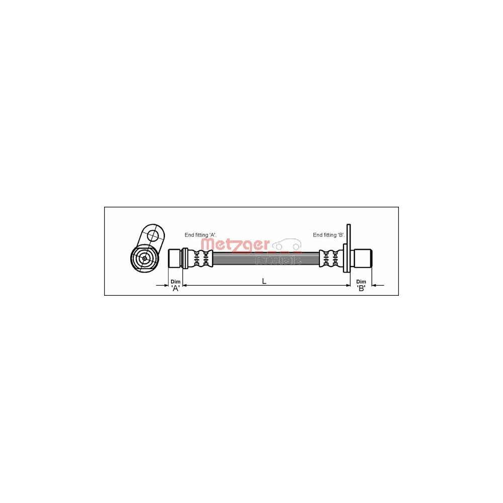 Bremsschlauch METZGER 4112183 für TOYOTA, Hinterachse rechts