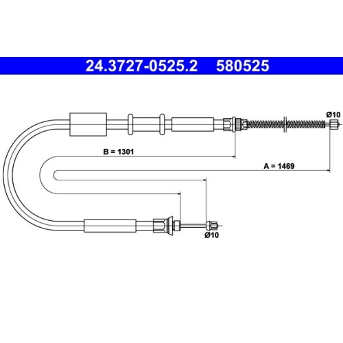 Seilzug, Feststellbremse ATE 24.3727-0525.2 für FIAT, hinten rechts
