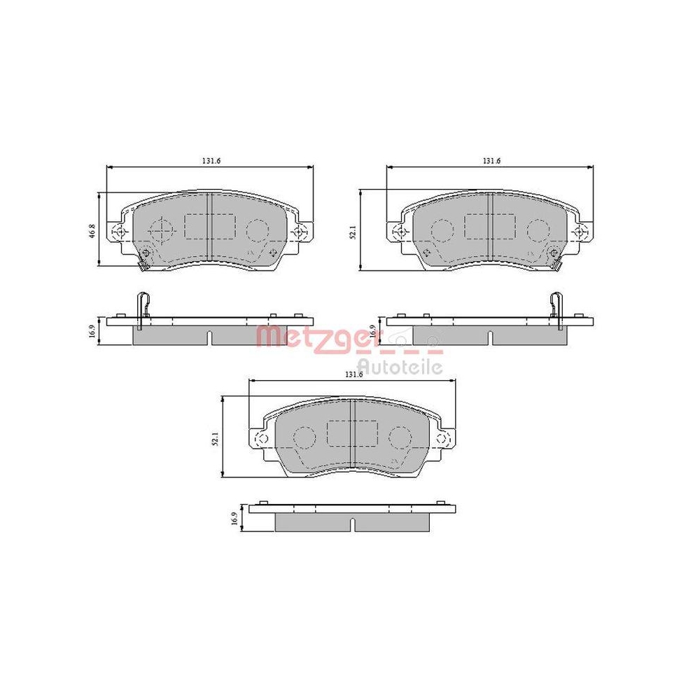 Bremsbelagsatz, Scheibenbremse METZGER 1170824 für TOYOTA, Vorderachse