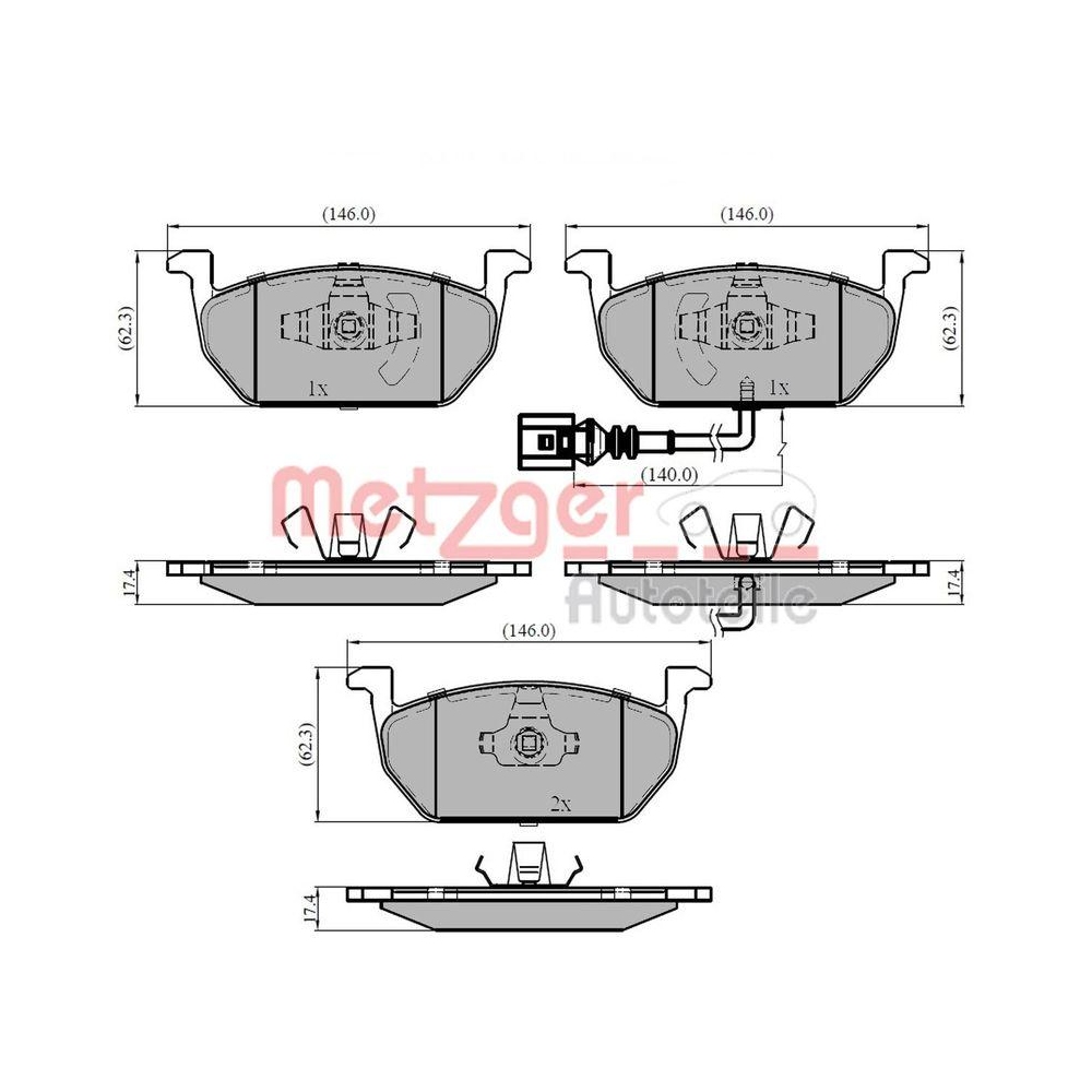 Bremsbelagsatz, Scheibenbremse METZGER 1170828 GREENPARTS für VAG, Vorderachse