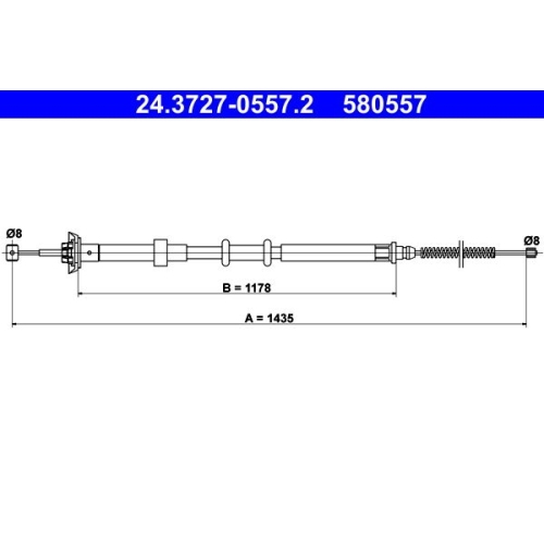 Seilzug, Feststellbremse ATE 24.3727-0557.2 für FIAT, hinten rechts