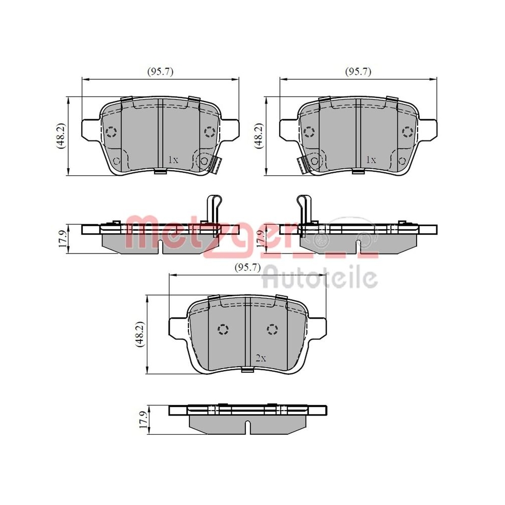 Bremsbelagsatz, Scheibenbremse METZGER 1170836 für FIAT, Hinterachse