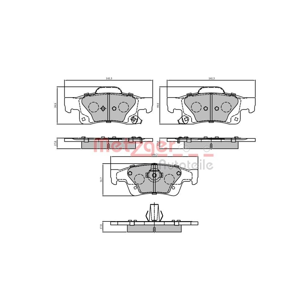 Bremsbelagsatz, Scheibenbremse METZGER 1170838 für JEEP, Hinterachse