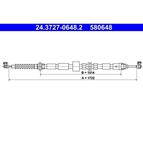 Seilzug, Feststellbremse ATE 24.3727-0648.2 für FORD, hinten