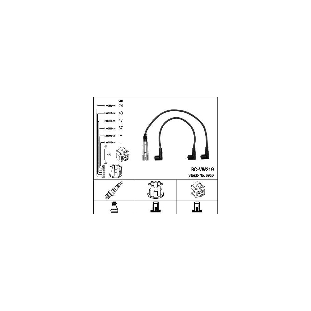 Zündleitungssatz NGK 0950 für, für Fahrzeuge mit Zündverteiler