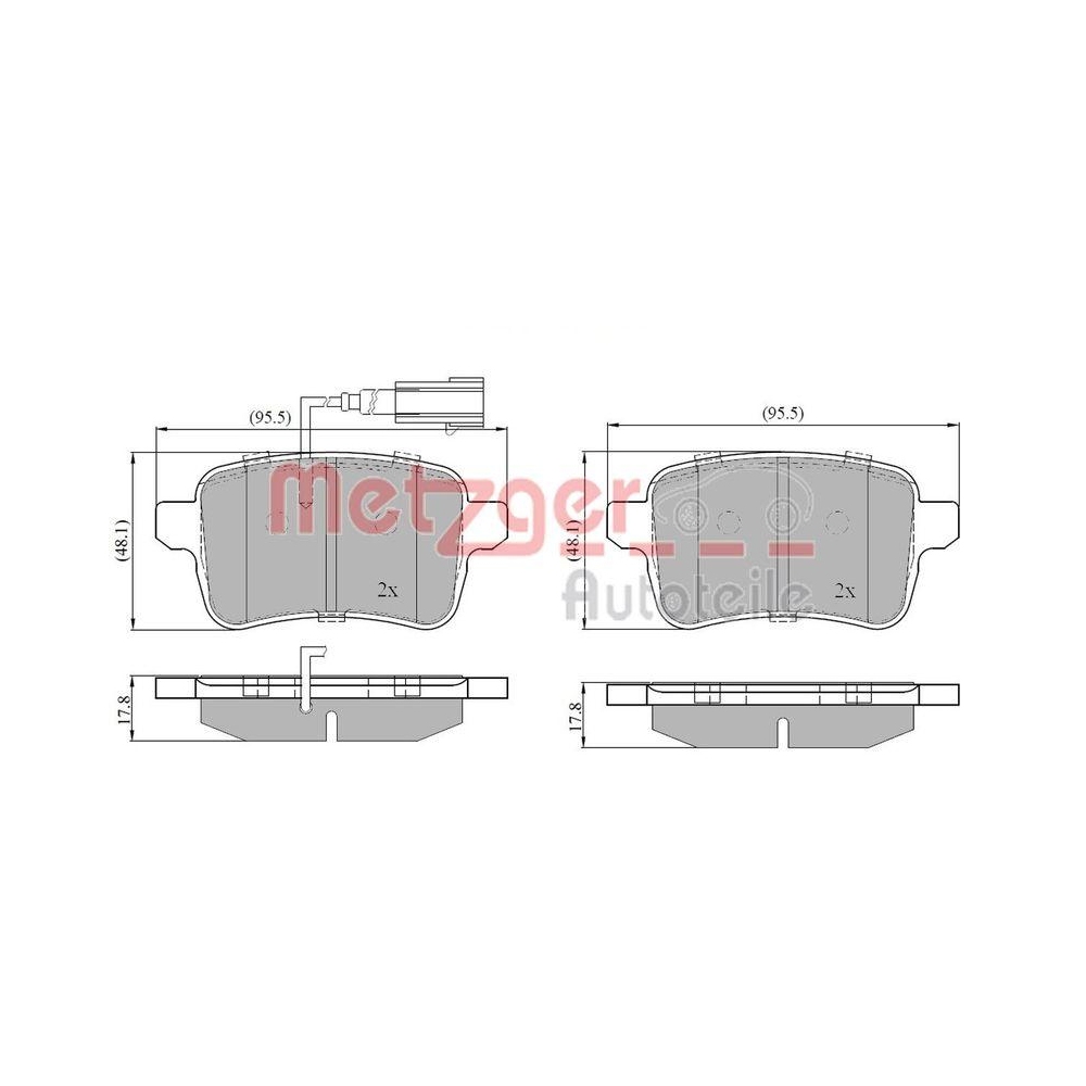 Bremsbelagsatz, Scheibenbremse METZGER 1170839 für ALFA ROMEO, Hinterachse