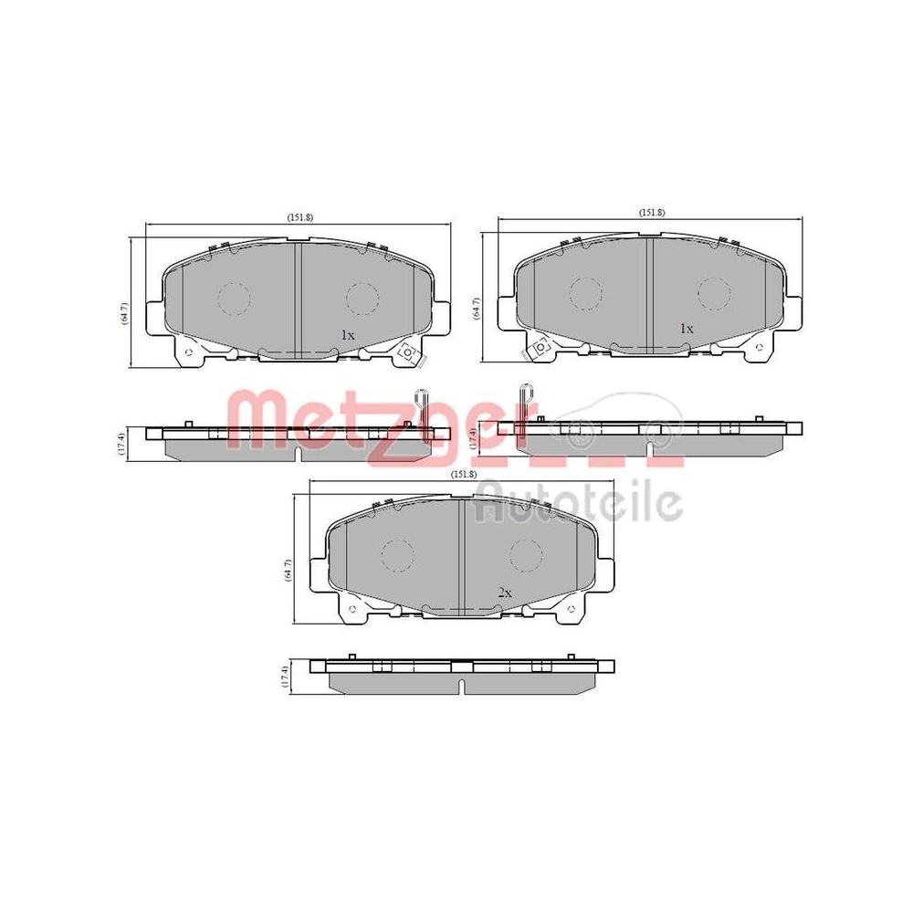 Bremsbelagsatz, Scheibenbremse METZGER 1170840 für HONDA, Vorderachse