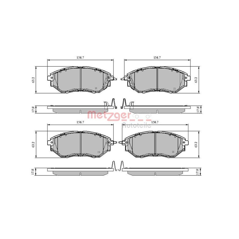 Bremsbelagsatz, Scheibenbremse METZGER 1170841 für SUBARU, Vorderachse