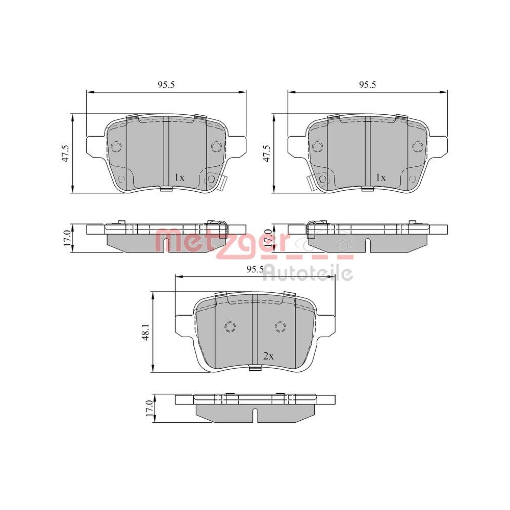 Bremsbelagsatz, Scheibenbremse METZGER 1170842 für OPEL, Hinterachse