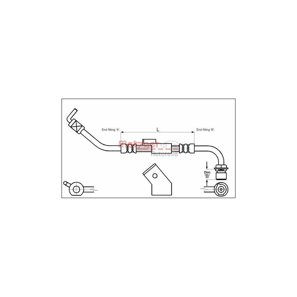 Bremsschlauch METZGER 4112333 für FORD, Vorderachse rechts