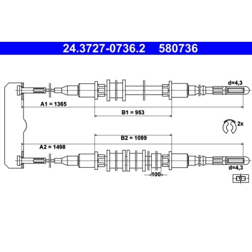 Seilzug, Feststellbremse ATE 24.3727-0736.2 für OPEL, hinten