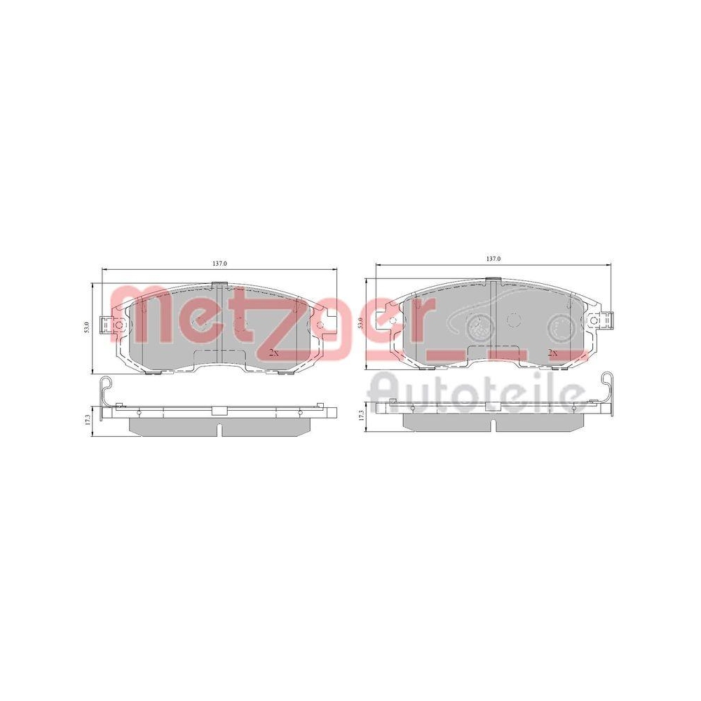 Bremsbelagsatz, Scheibenbremse METZGER 1170851 für NISSAN, Vorderachse