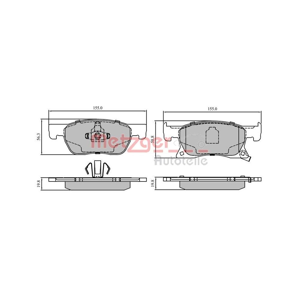 Bremsbelagsatz, Scheibenbremse METZGER 1170857 für OPEL VAUXHALL, Vorderachse