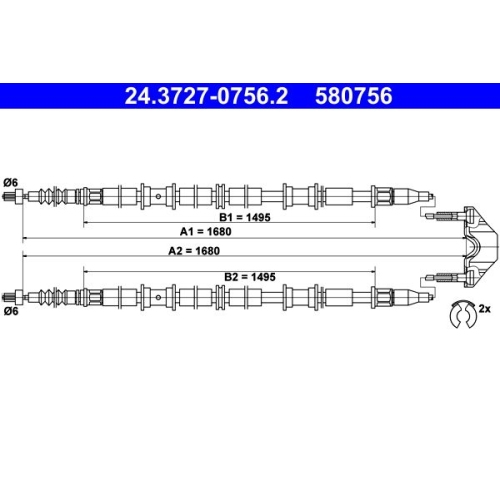 Seilzug, Feststellbremse ATE 24.3727-0756.2 für OPEL, hinten