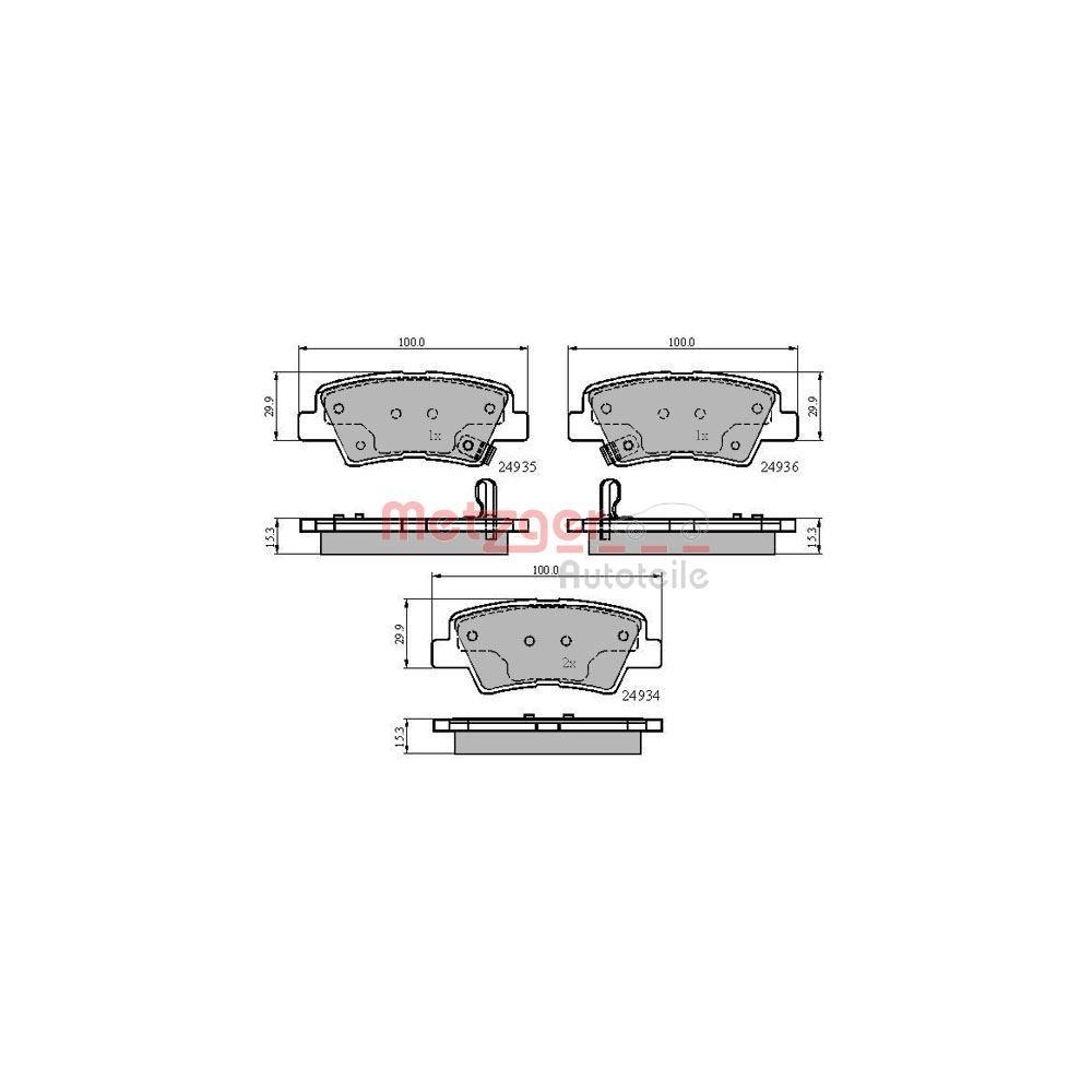 Bremsbelagsatz, Scheibenbremse METZGER 1170863 für SSANGYONG HYUNDAI KIA