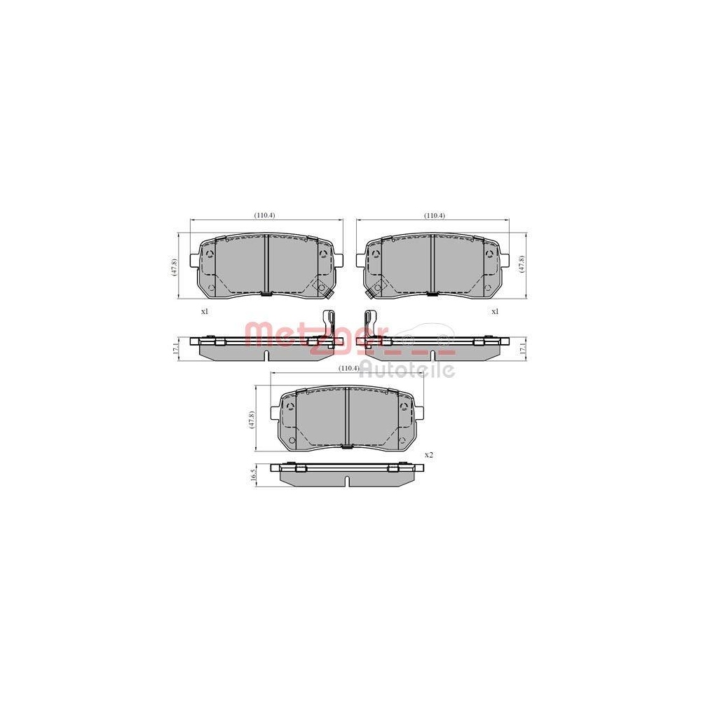 Bremsbelagsatz, Scheibenbremse METZGER 1170866 für HYUNDAI KIA, Hinterachse